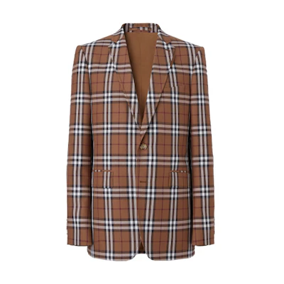 Burberry Check Single-Breasted Long Sleeve Blazer Deep Birch Brown 80482071