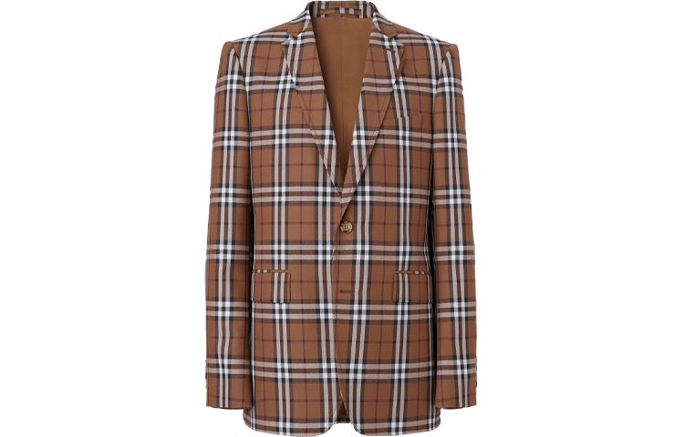 Order Burberry Check Single-Breasted Long Sleeve Blazer Deep Birch Brown 80482071
