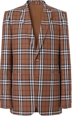 Burberry Check Single-Breasted Long Sleeve Blazer Deep Birch Brown 80482071 Order Burberry Check Single-Breasted Long Sleeve Blazer Deep Birch Brown 80482071