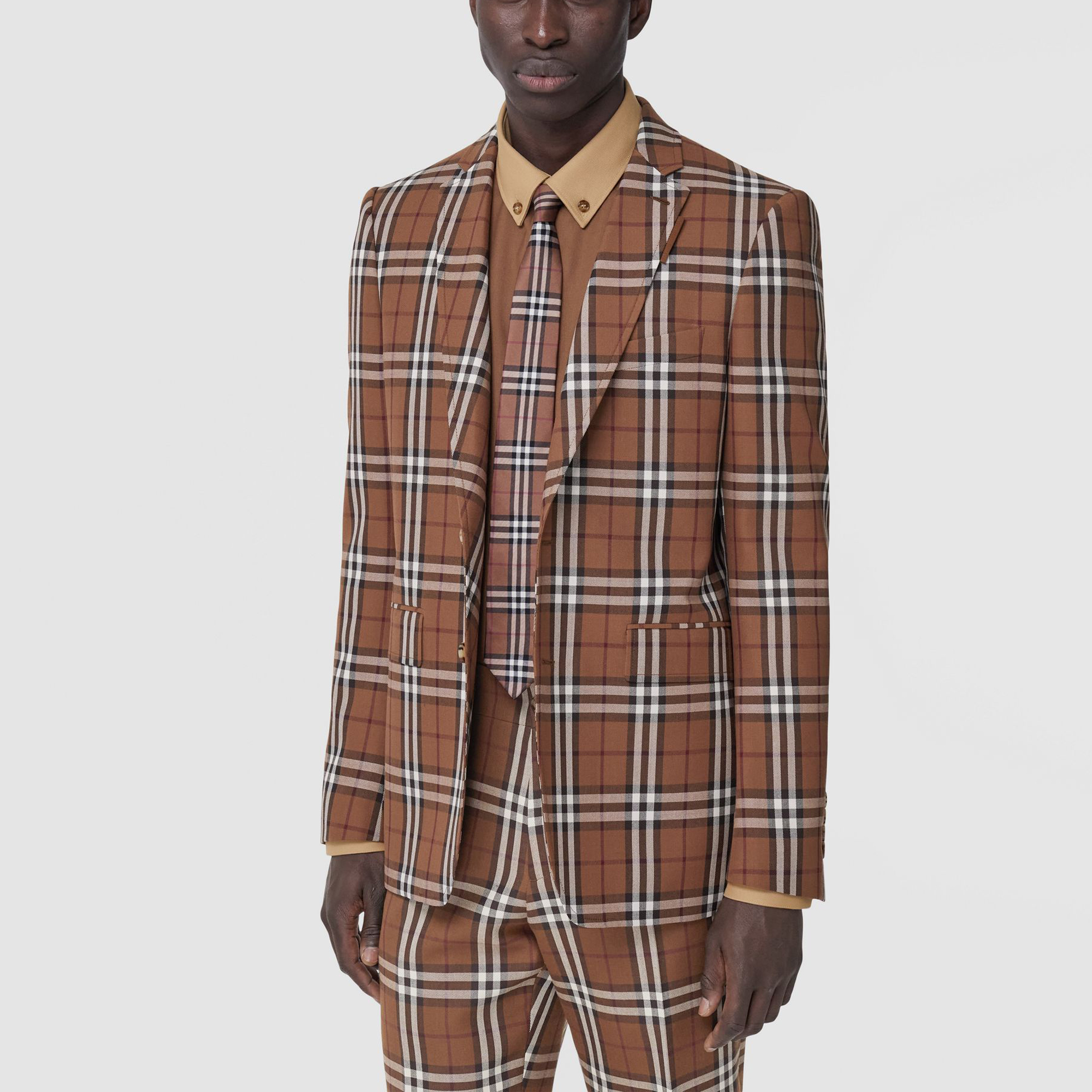 Purchase Burberry Check Single-Breasted Long Sleeve Blazer Deep Birch Brown 80482071