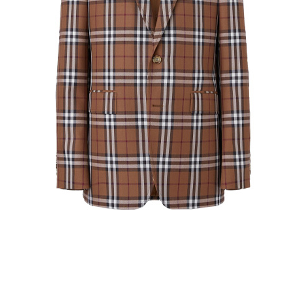 Details for Burberry Check Single-Breasted Long Sleeve Blazer Deep Birch Brown 80482071