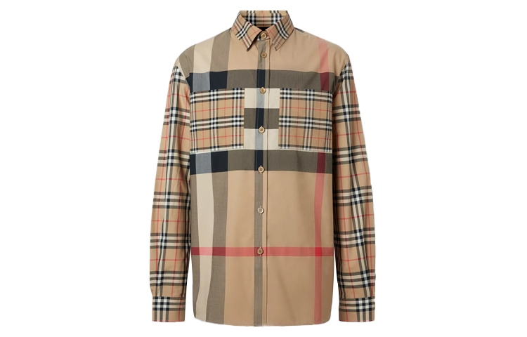 Burberry Check Single-Breasted Long Sleeve Shirt in Vintage Beige 80322681