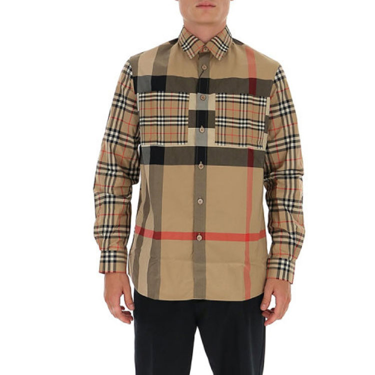 Burberry Check Single-Breasted Long Sleeve Shirt in Vintage Beige 80322681 圖 3