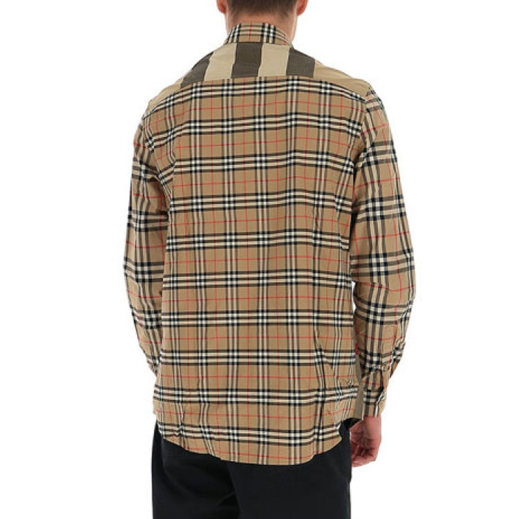 Burberry Check Single-Breasted Long Sleeve Shirt in Vintage Beige 80322681 圖 4