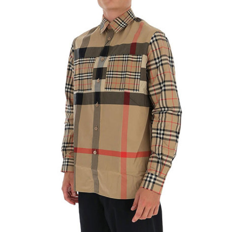 Burberry Check Single-Breasted Long Sleeve Shirt in Vintage Beige 80322681 圖 5