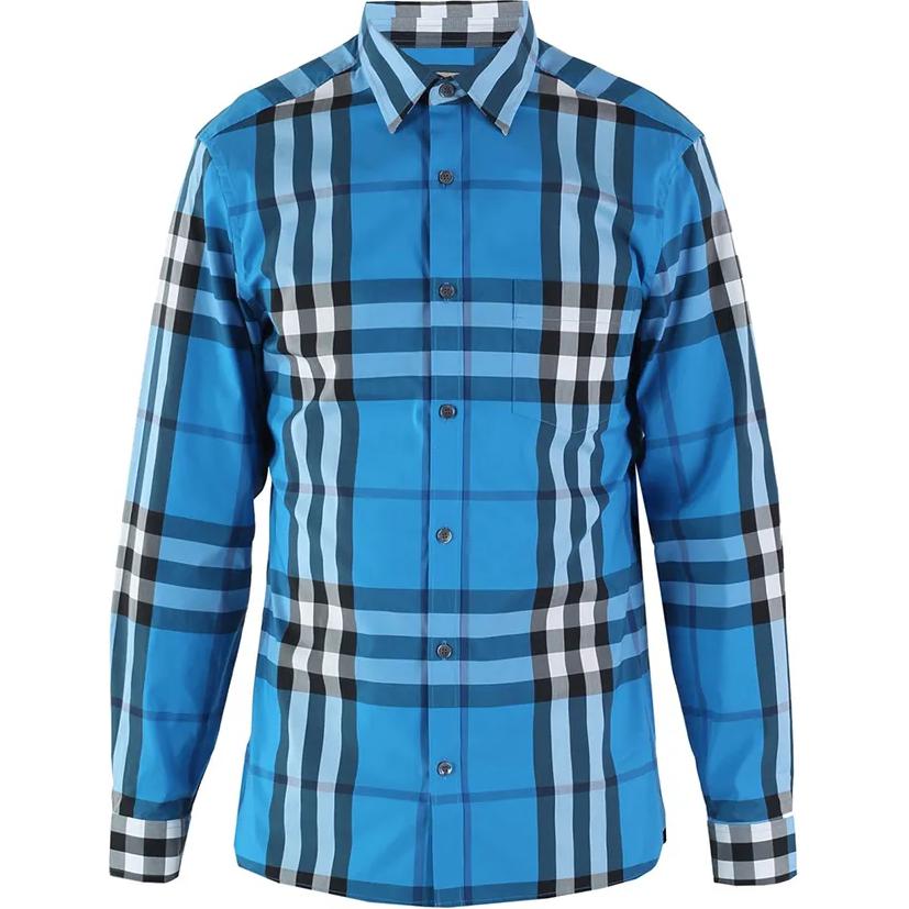 Buy Burberry Check Single-Breasted Pocket Long Sleeve Shirt Blue  Shirt. 40153451