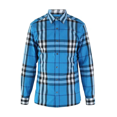 Burberry Check Single-Breasted Pocket Long Sleeve Shirt Blue Shirt. 40153451