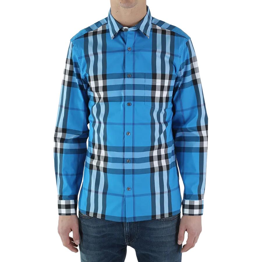 Purchase Burberry Check Single-Breasted Pocket Long Sleeve Shirt Blue  Shirt. 40153451