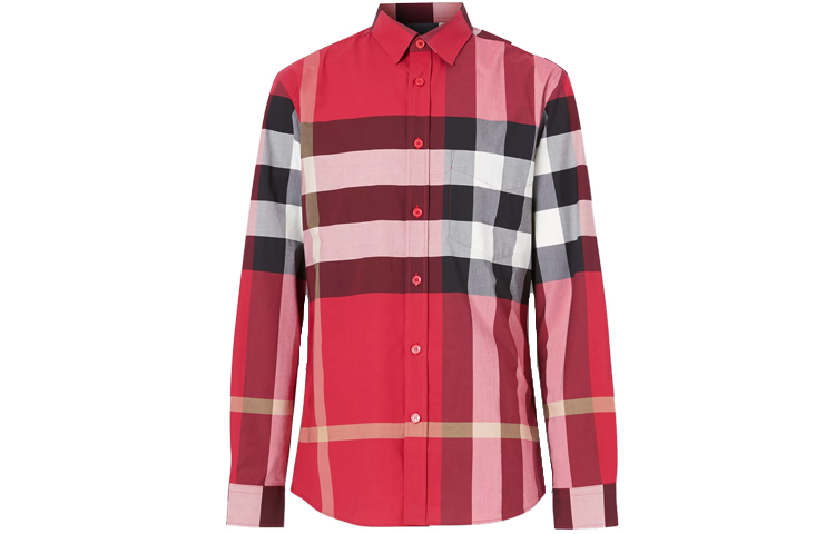Order Burberry Check Stretch Cotton Poplin Shirt Bright Red 80048301