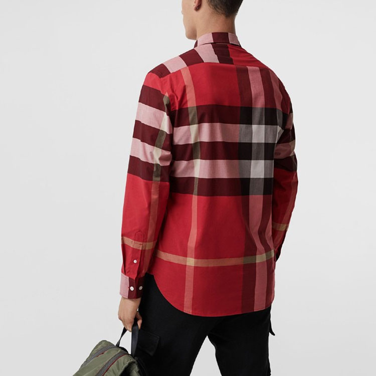 Purchase Burberry Check Stretch Cotton Poplin Shirt Bright Red 80048301