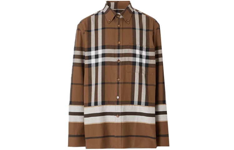 Burberry Check Stripe Casual Long Sleeve Shirt Warm Walnut Brown Men’s. 80486751