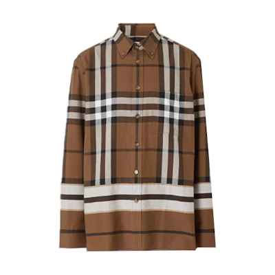 Burberry Check Stripe Casual Long Sleeve Shirt Warm Walnut Brown Men’s. 80486751