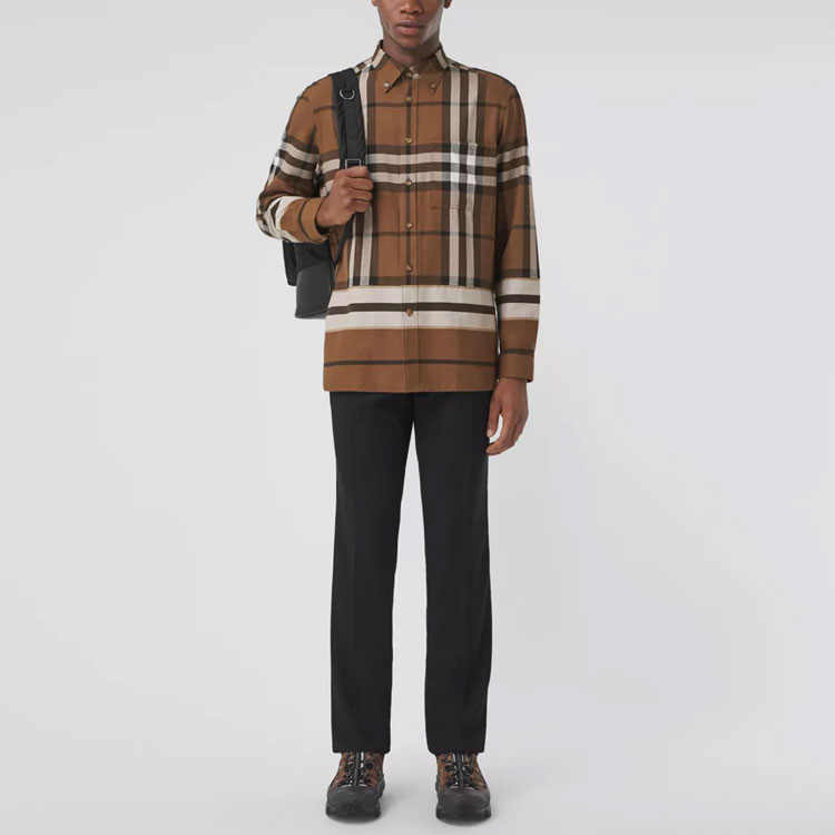 Burberry Check Stripe Casual Long Sleeve Shirt Warm Walnut Brown Men’s. 80486751 圖 3