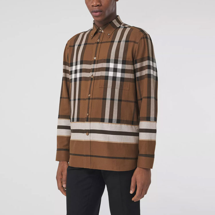 Burberry Check Stripe Casual Long Sleeve Shirt Warm Walnut Brown Men’s. 80486751 圖 4