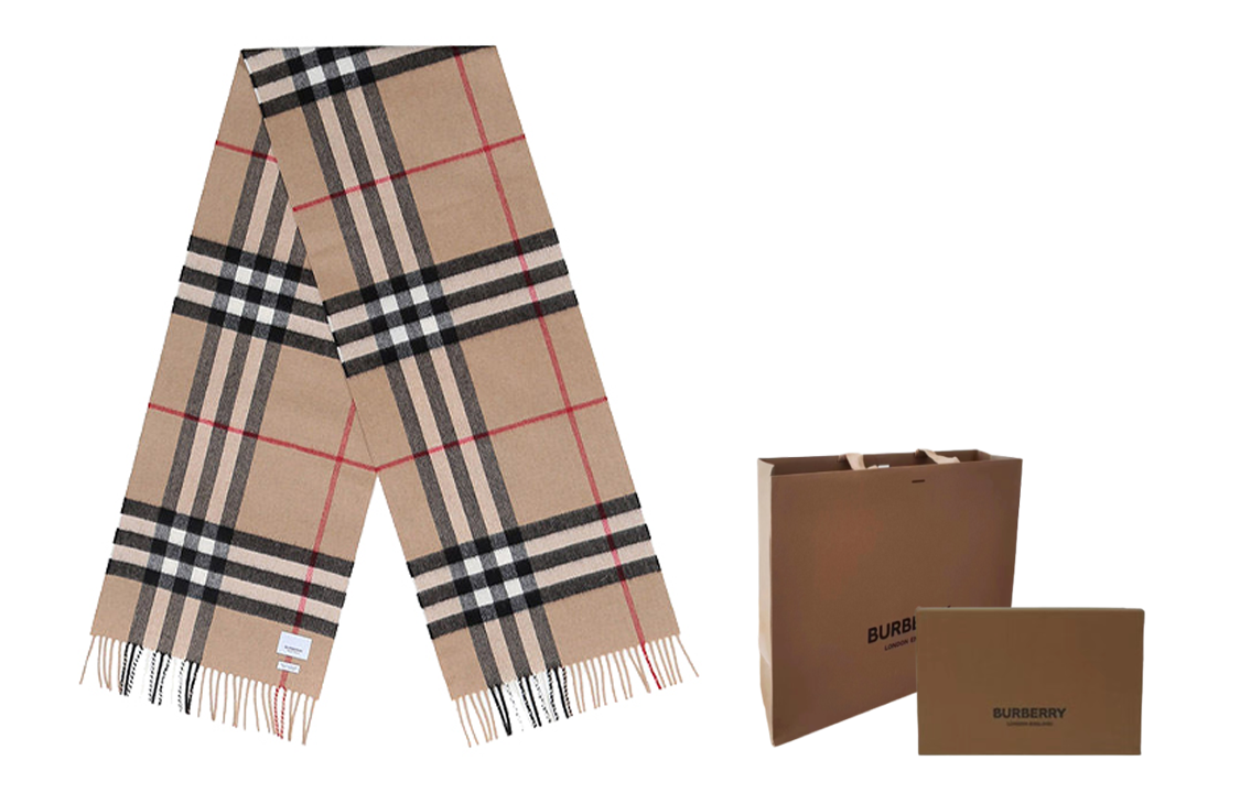 Sizing Burberry Check Striped Cashmere Scarf Unisex Couple Style Camel Color 80155271