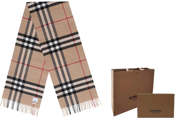Burberry Check Striped Cashmere Scarf Unisex Couple Style Camel Color 80155271 Sizing Burberry Check Striped Cashmere Scarf Unisex Couple Style Camel Color 80155271