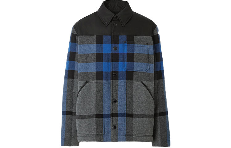 Burberry Check Wool-Cotton Shirt Jacket Blue 80477751