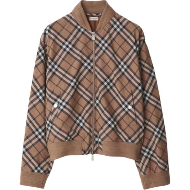 Burberry Check Wool Blend Harrington Jacket Brown  Zip-Up Coat. 80929631 圖 2