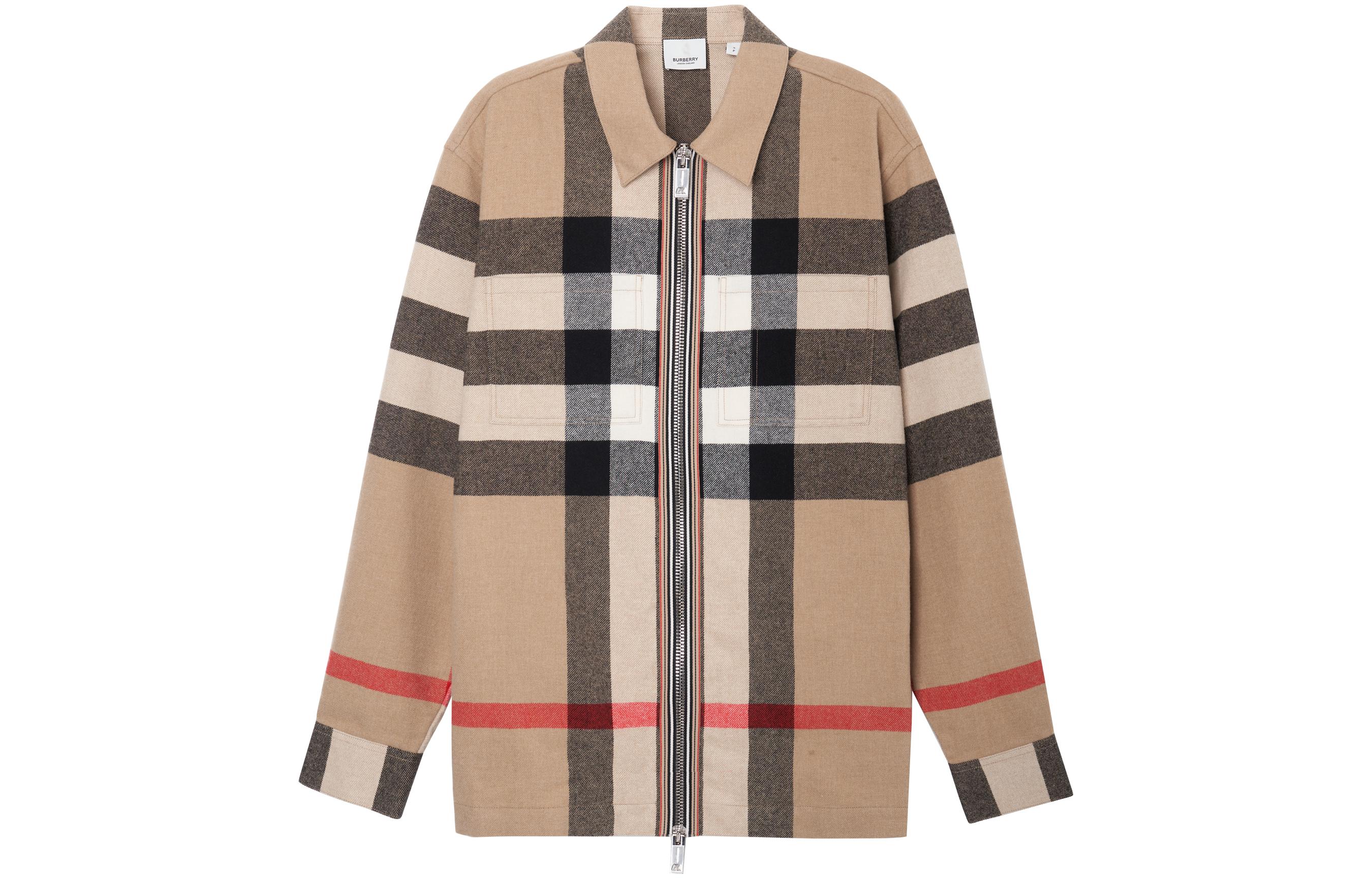 Burberry Check Wool Jacket with Double Zipper in Khaki. 80501351