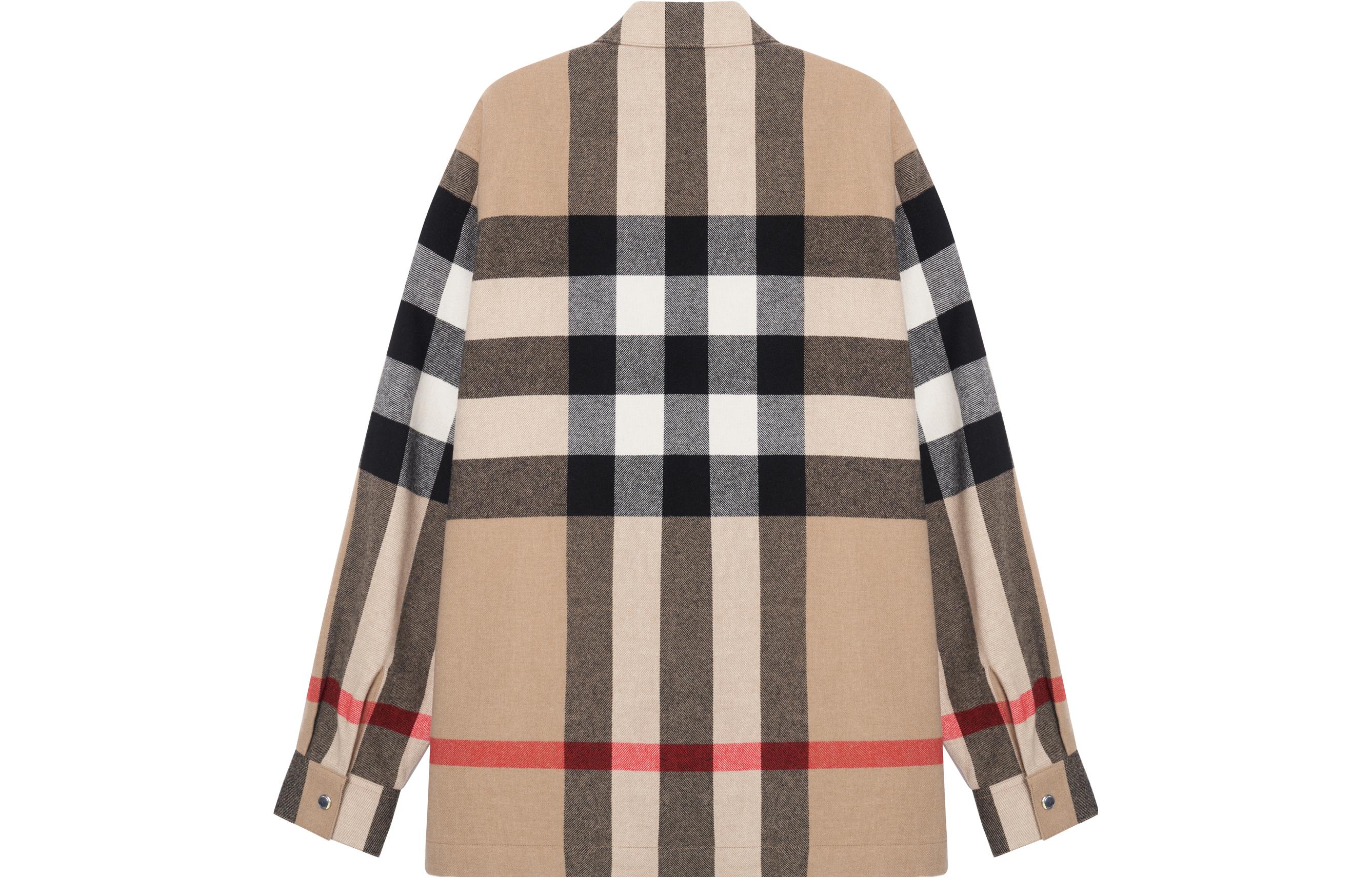 Lookbook Jaket Wol Burberry Check dengan Resleting Ganda Warna Khaki. 80501351