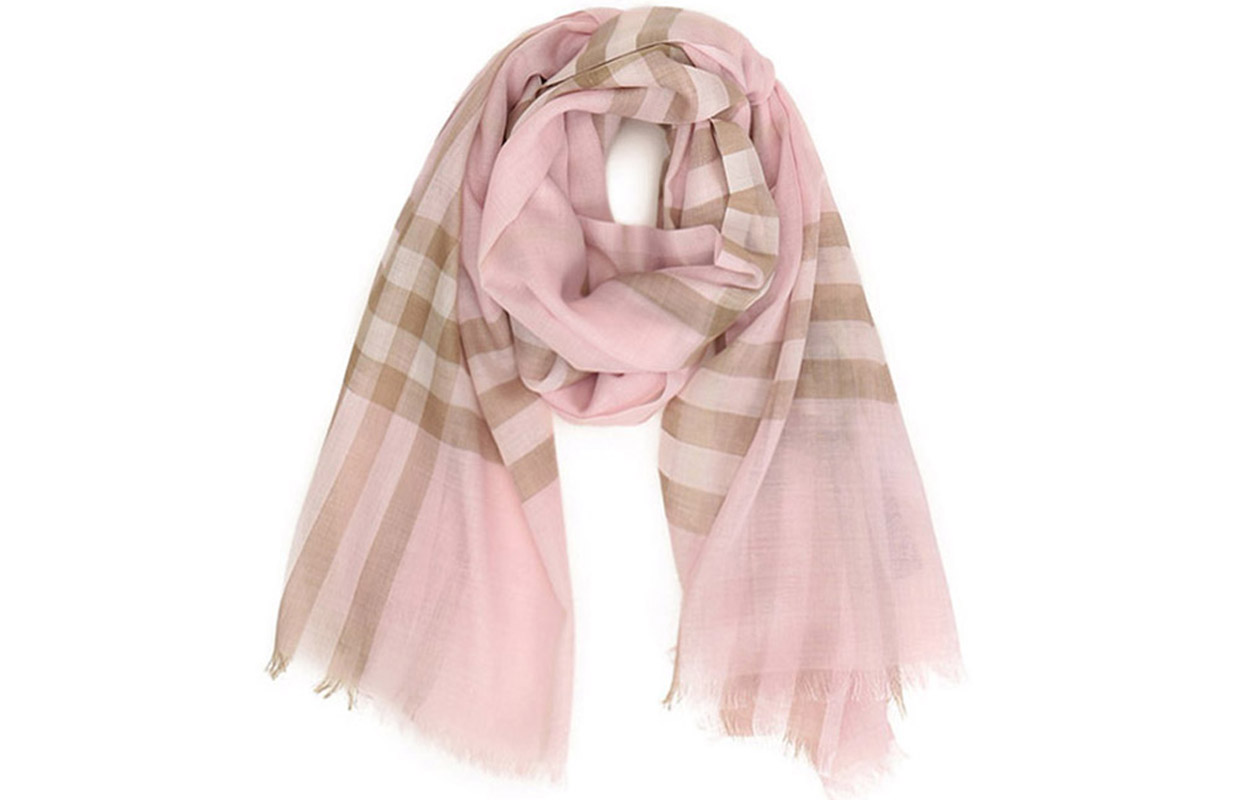Burberry Check Wool Scarf Unisex Pink 80194621 圖 2