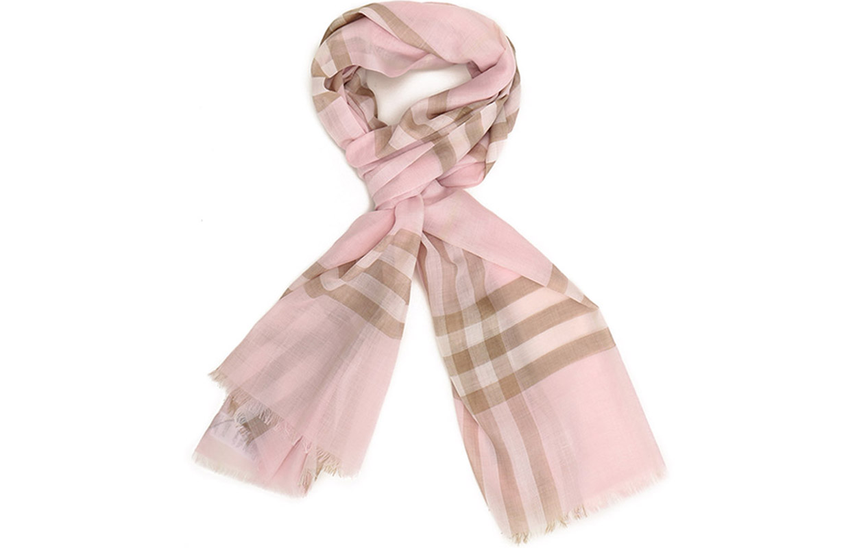 Burberry Check Wool Scarf Unisex Pink 80194621 圖 3
