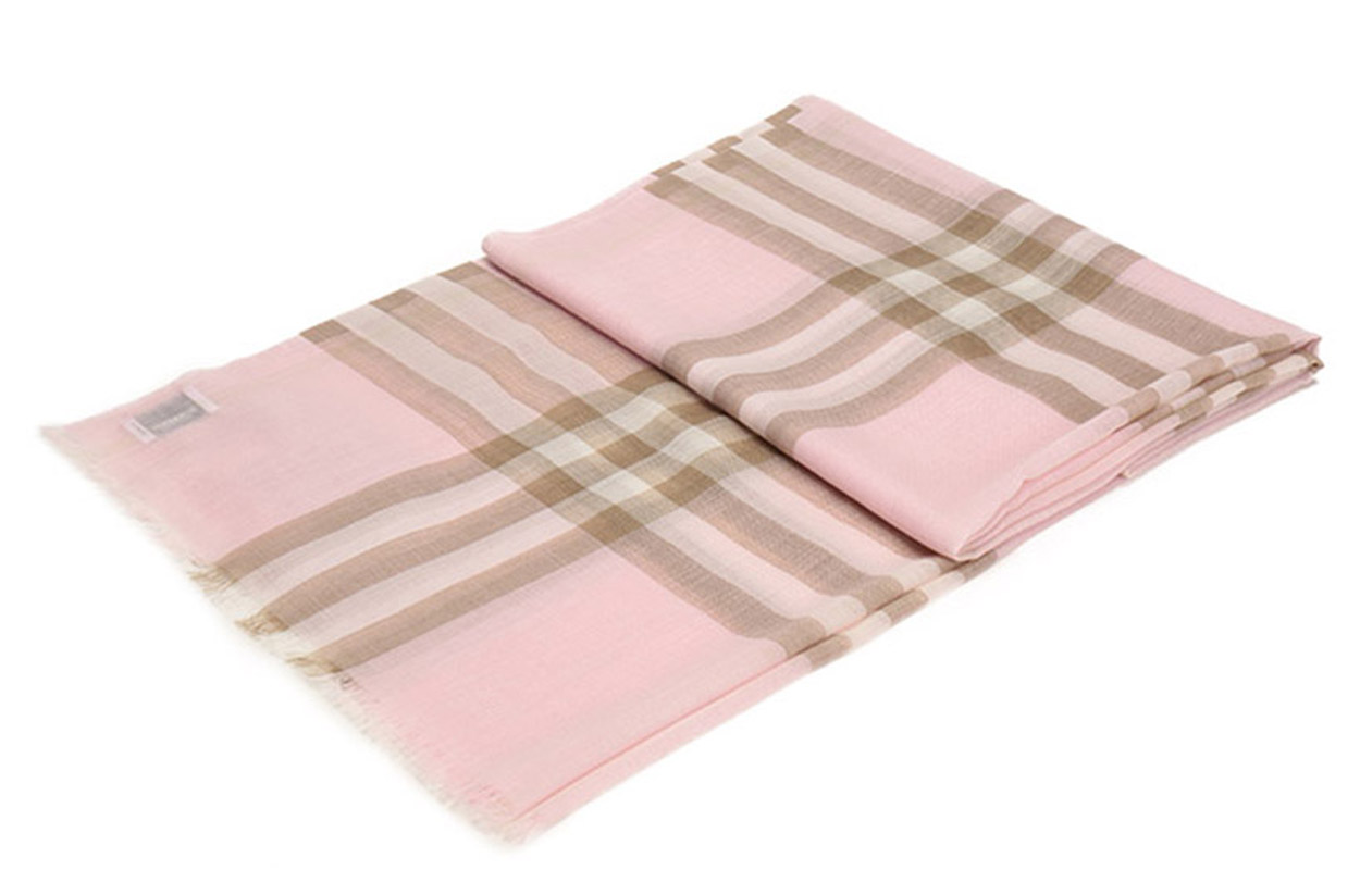 Burberry Check Wool Scarf Unisex Pink 80194621 圖 5