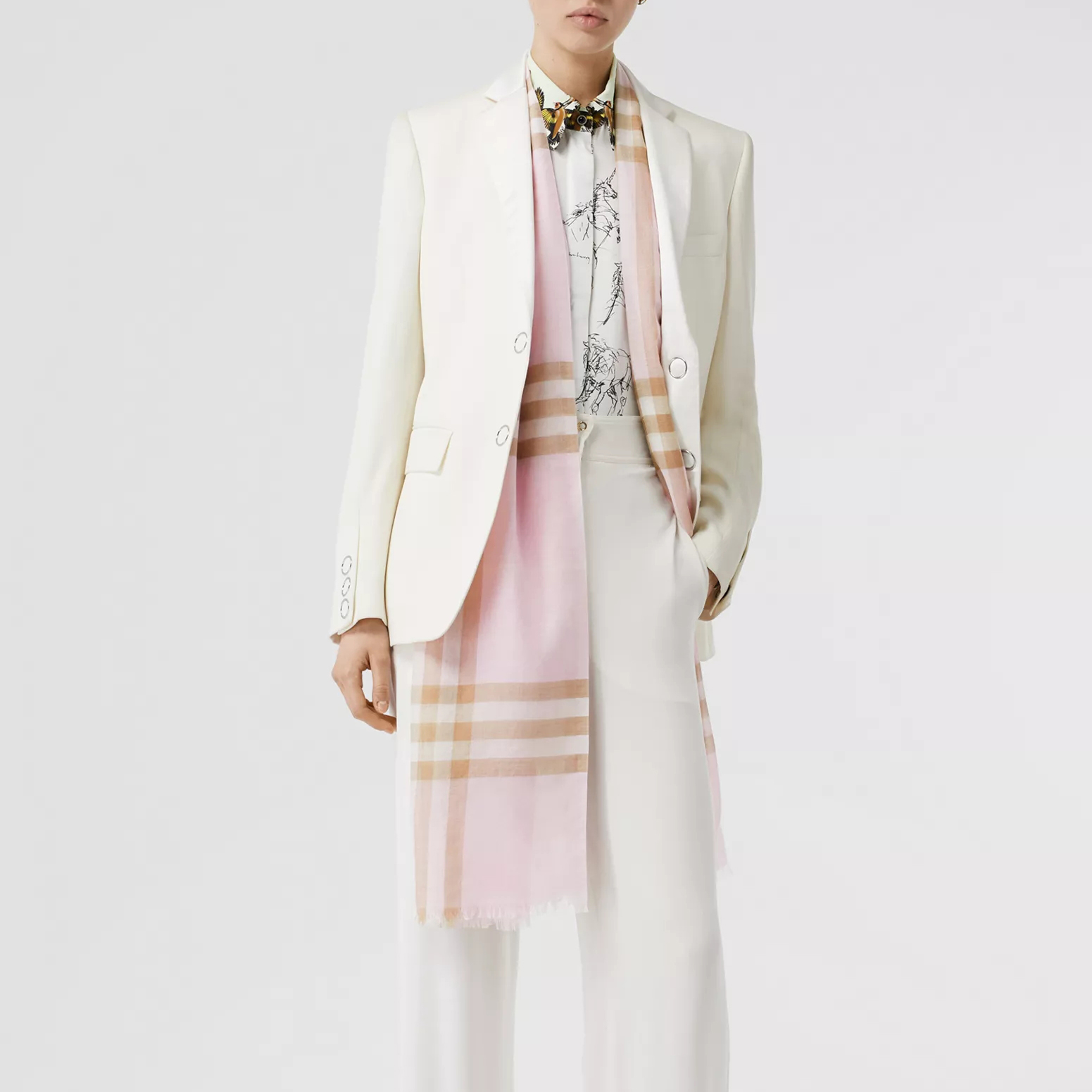 Burberry Check Wool Scarf Unisex Pink 80194621 圖 7