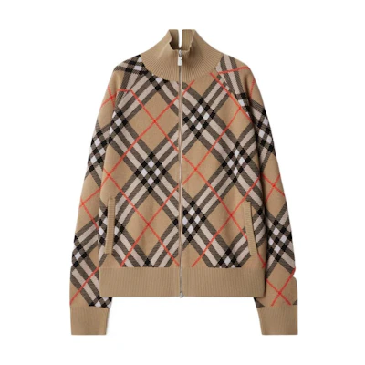 Burberry Check Zip-Up High Neck Jacket Beige 80950871