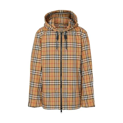 Burberry Check Zip-Up Hooded Casual Jacket in Khaki Color 80085151
