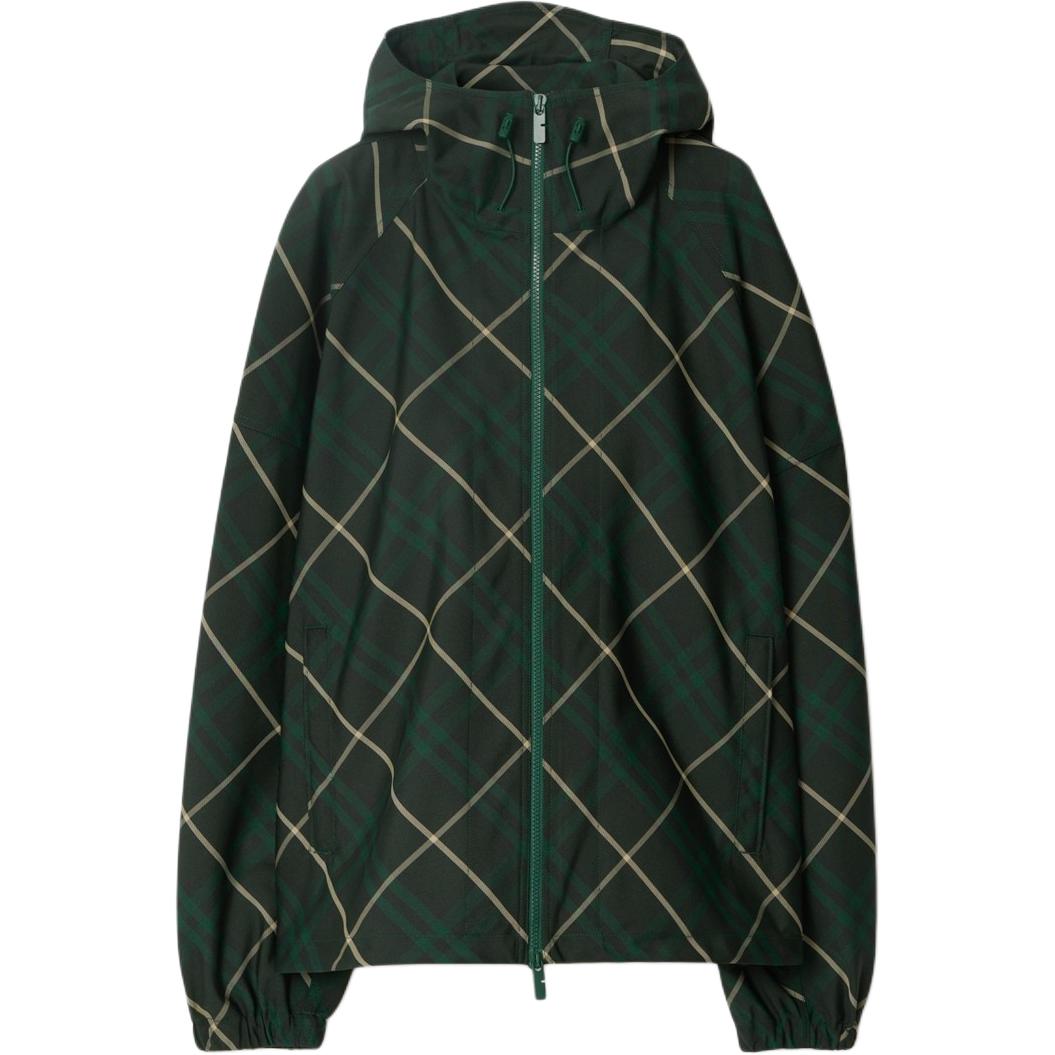 Burberry Check Zip-Up Loose Hoodie Jacket Green 80902991