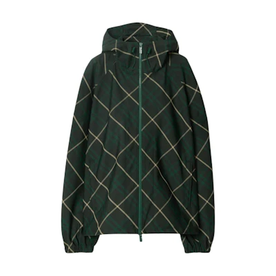 Burberry Check Zip-Up Loose Hoodie Jacket Green 80902991