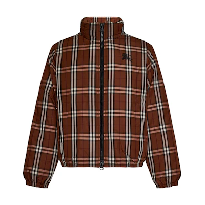 Burberry Check Zip-Up Stand Collar Jacket Deep Brown Outerwear. 80727911