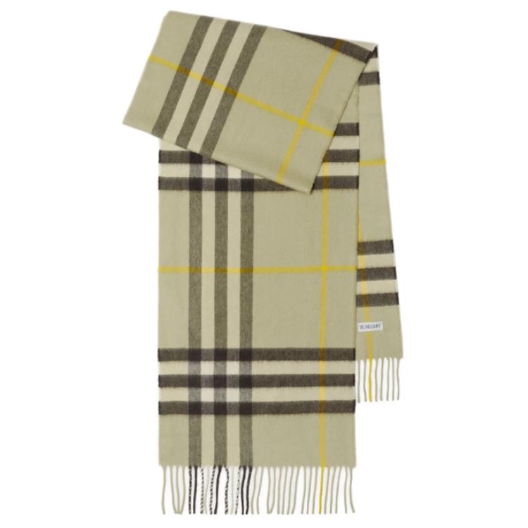 Burberry Checkered Cashmere Scarf with Tassels Unisex Gray Green. 80778861