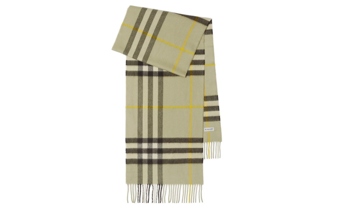 Burberry Checkered Cashmere Scarf with Tassels Unisex Gray Green. 80778861 圖 2