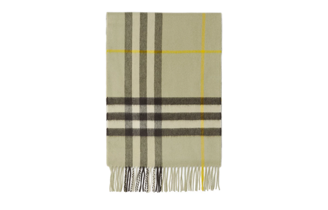 Burberry Checkered Cashmere Scarf with Tassels Unisex Gray Green. 80778861 圖 3