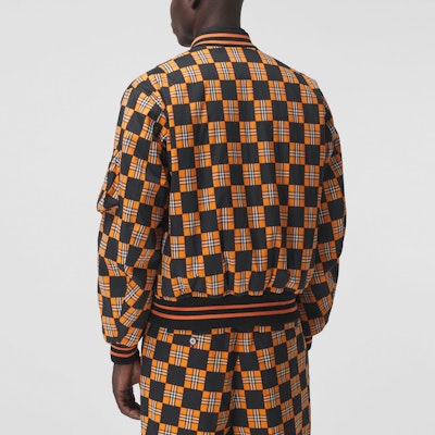 Burberry Checkered Cotton-Blend Bomber Jacket for Men in Deep Orange. 80419261 Shop Burberry Checkered Cotton-Blend Bomber Jacket for Men in Deep Orange. 80419261