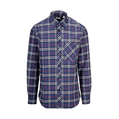 Burberry Checkered Cotton Long Sleeve Shirt Navy Blue 80175621