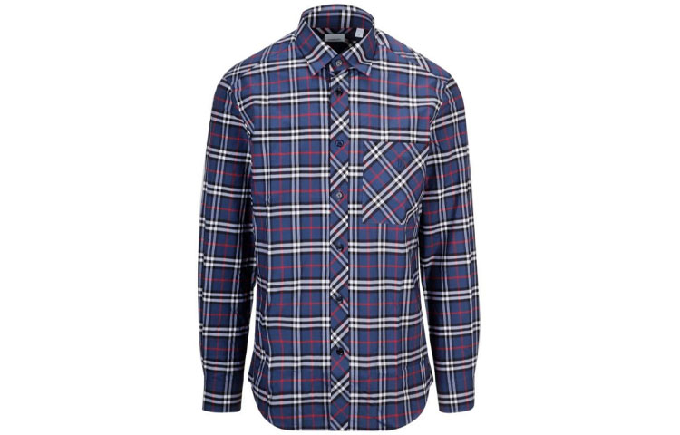 Burberry Checkered Cotton Long Sleeve Shirt Navy Blue 80175621 圖 2