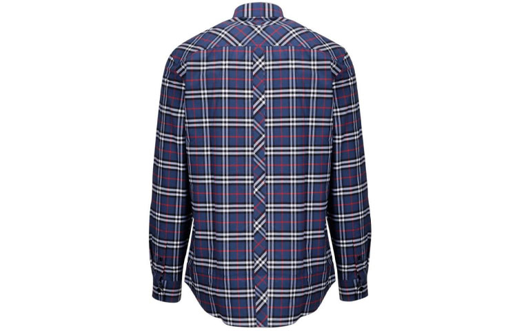 Burberry Checkered Cotton Long Sleeve Shirt Navy Blue 80175621 圖 3
