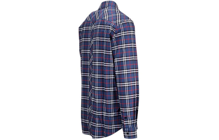 Burberry Checkered Cotton Long Sleeve Shirt Navy Blue 80175621 圖 4