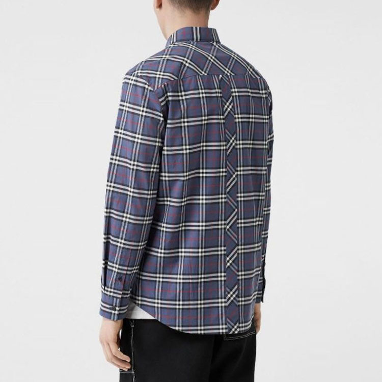 Burberry Checkered Cotton Long Sleeve Shirt Navy Blue 80175621 圖 5