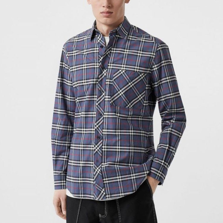 Burberry Checkered Cotton Long Sleeve Shirt Navy Blue 80175621 圖 6