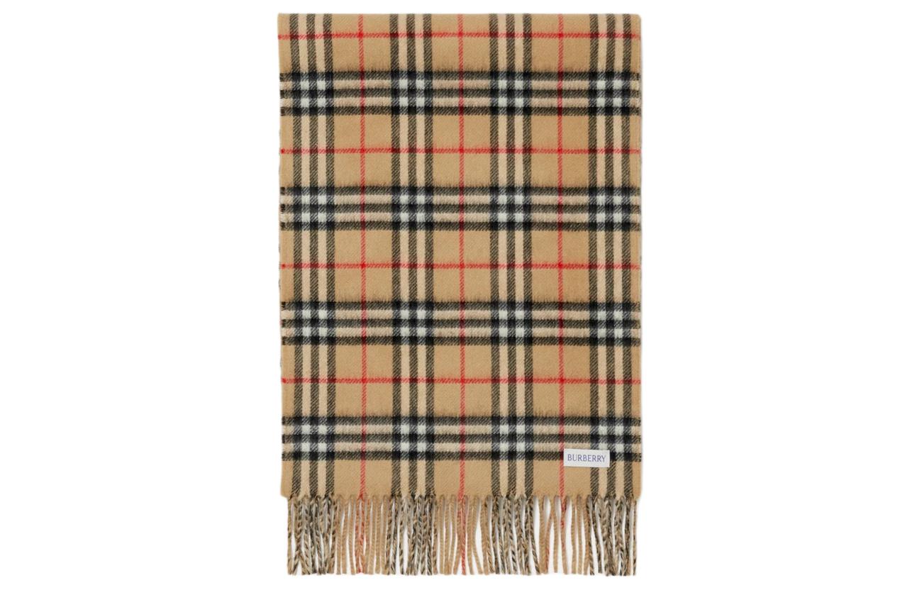 Burberry Checkered Design Wool Scarf Unisex Couple Style Beige 80824801