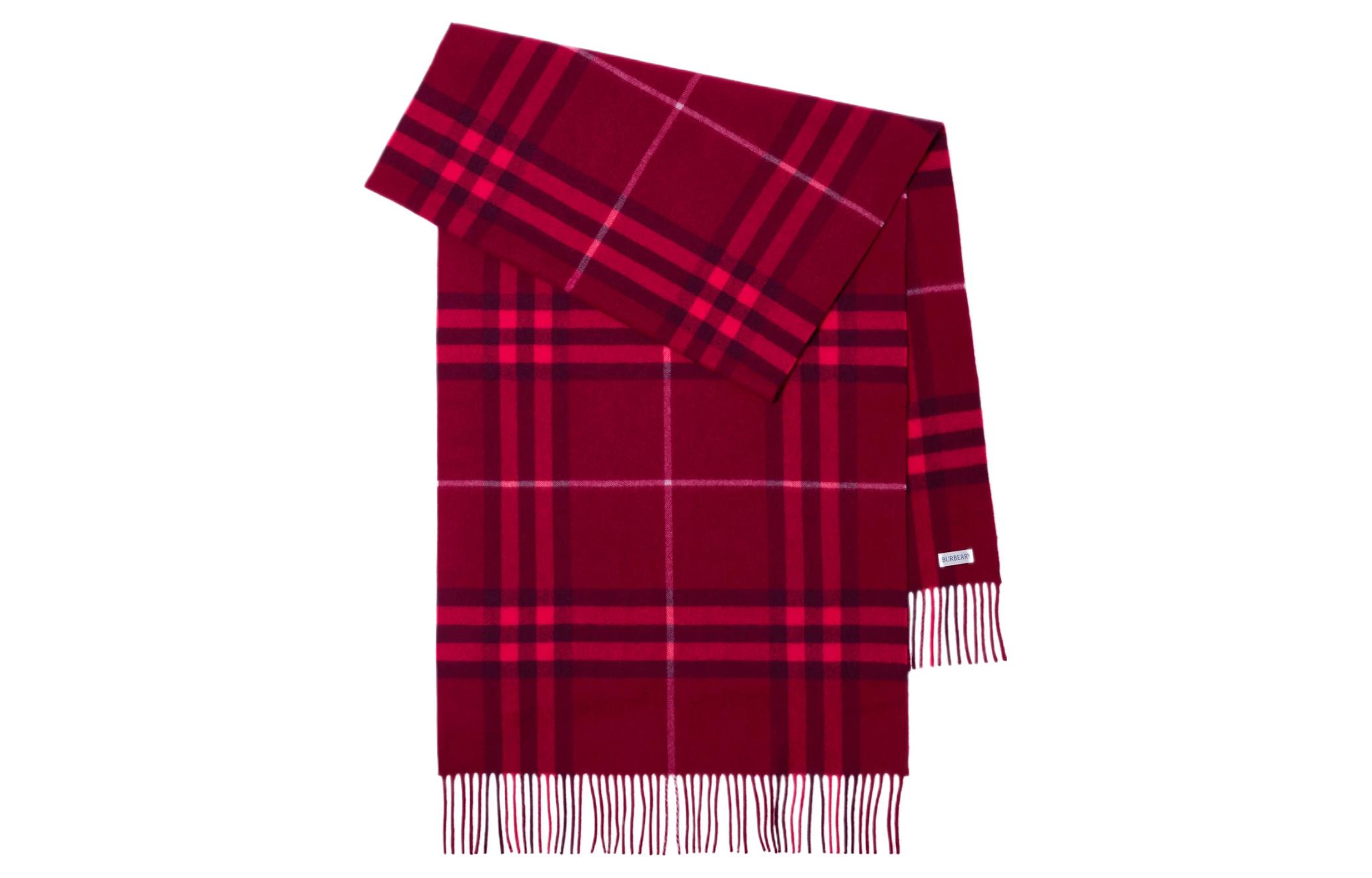 Burberry Checkered Design Wool Scarf Unisex Couple Style Red 80747941 圖 3