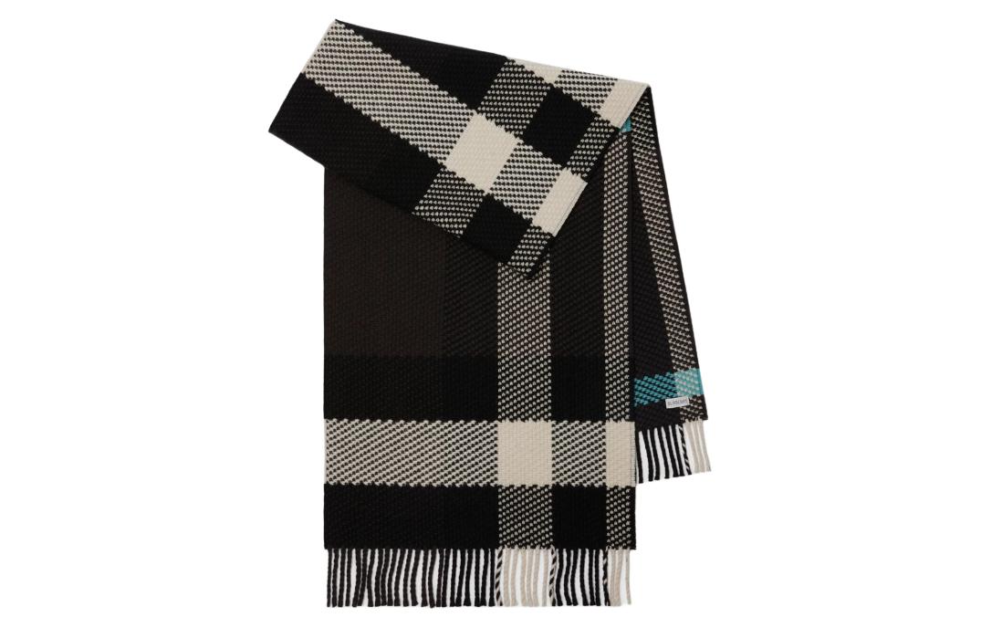 Burberry Checkered Fringe Wool Scarf Unisex Couples Design in Gray. 80792371 圖 2