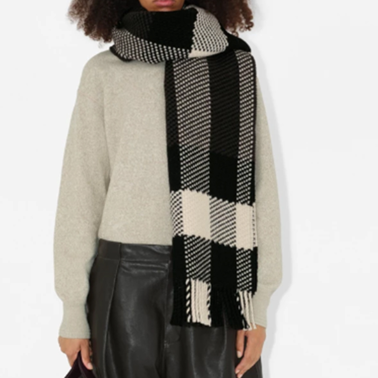 Burberry Checkered Fringe Wool Scarf Unisex Couples Design in Gray. 80792371 圖 4