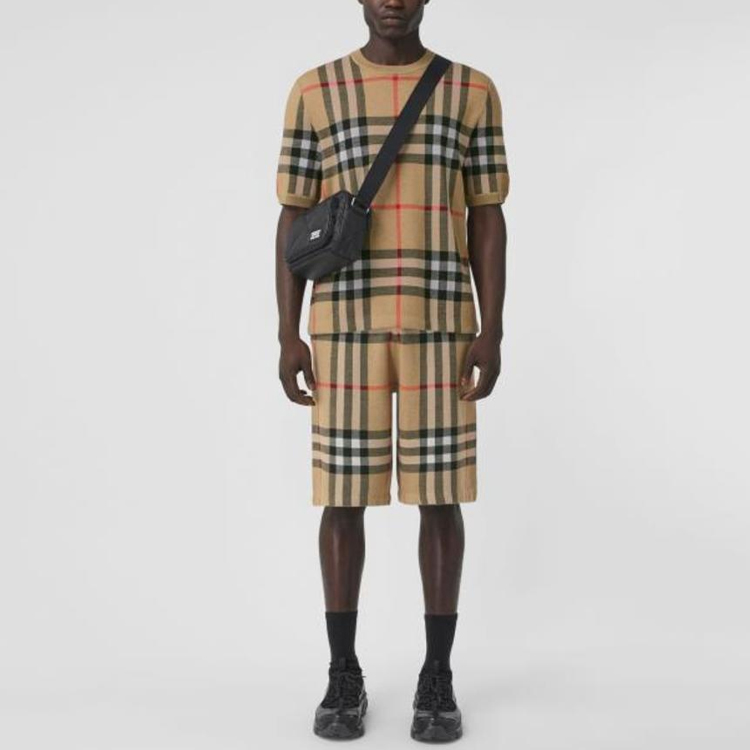 Shop Burberry Celana Pendek Pria Silk-Blend Motif Kotak - Archive Beige. 80435721