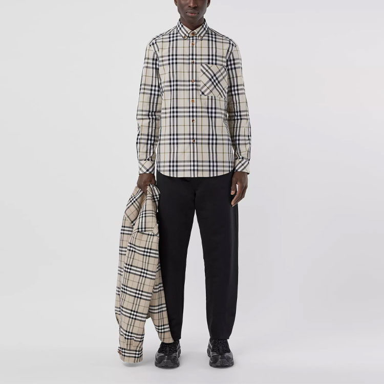Burberry Checkered Long Sleeve Casual Shirt Brown 80428381 圖 4