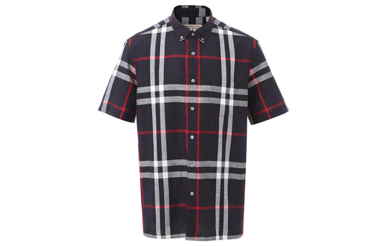 Burberry Checkered Short-Sleeve Straight Shirt - Dark Blue 40154301